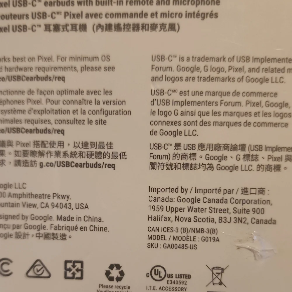 Google Pixel USB-C Earbuds in White